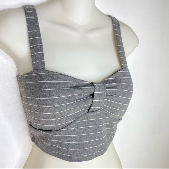 NWT Tokyo Fashion Grey Stripe Crop Top - Picture 8 of 9
